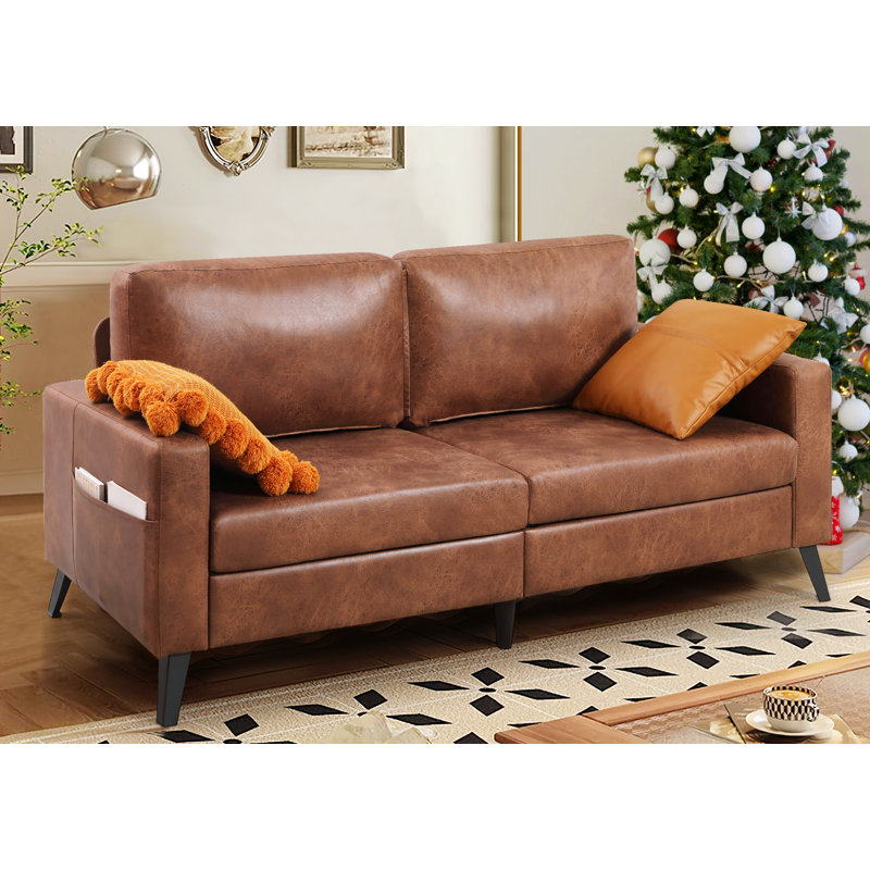 Chione 3 Seater Loveseat, Brown Faux Leather