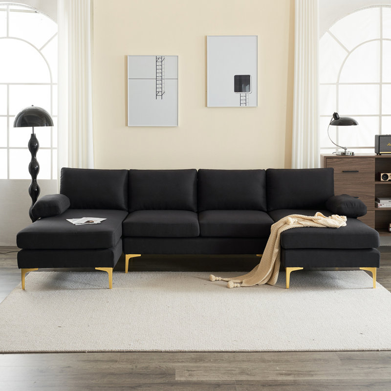 Upholstered Sectional Reversible, Black Polyester Blend