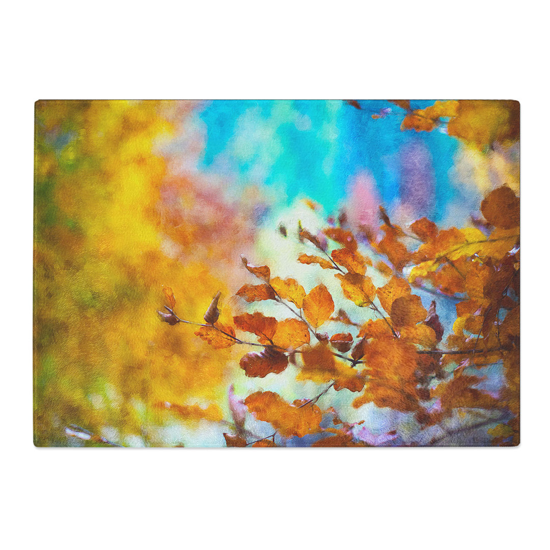 Tempered Glass Autumn Leaves Abstract Painting Chopping Board
