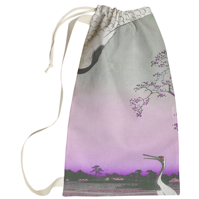 Sac à linge japonais grues Macintyre, Grand (H 76,5 po x l 29,5 po x P 1,5 po), Rose / Vert