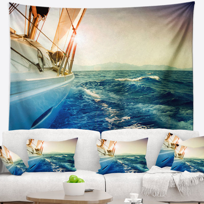 Tapisserie de bord de mer naviguant dans les eaux ondulées, H 50 po x l 60 po