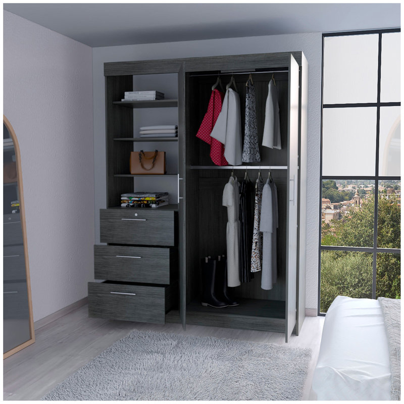 Armoire noire à 3 tiroirs, Gris, H 79 po x l 59 po x P 20,5 po