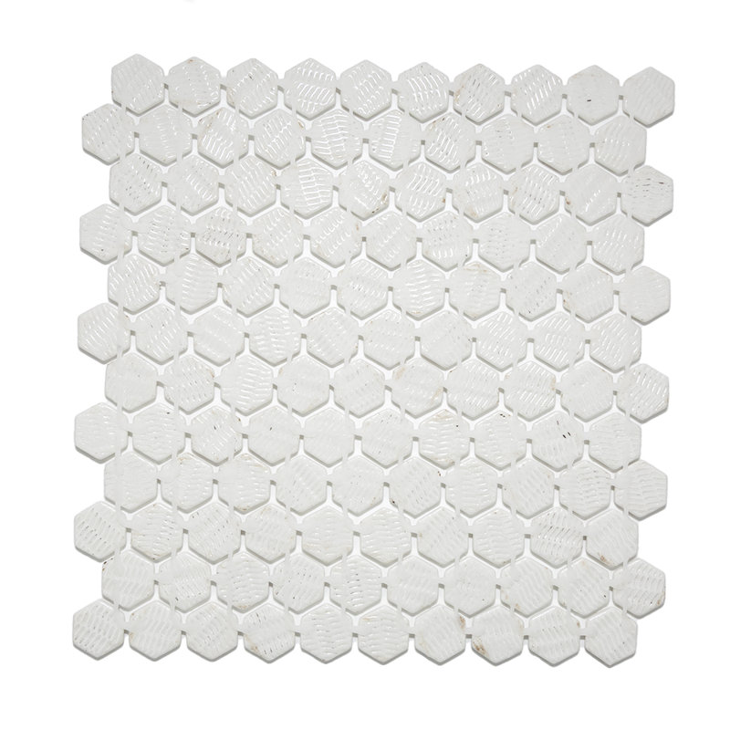 Eterna Hex 1" x 1" Honeycomb Glass Mosaic Floor and Wall Tile, Cream Blend