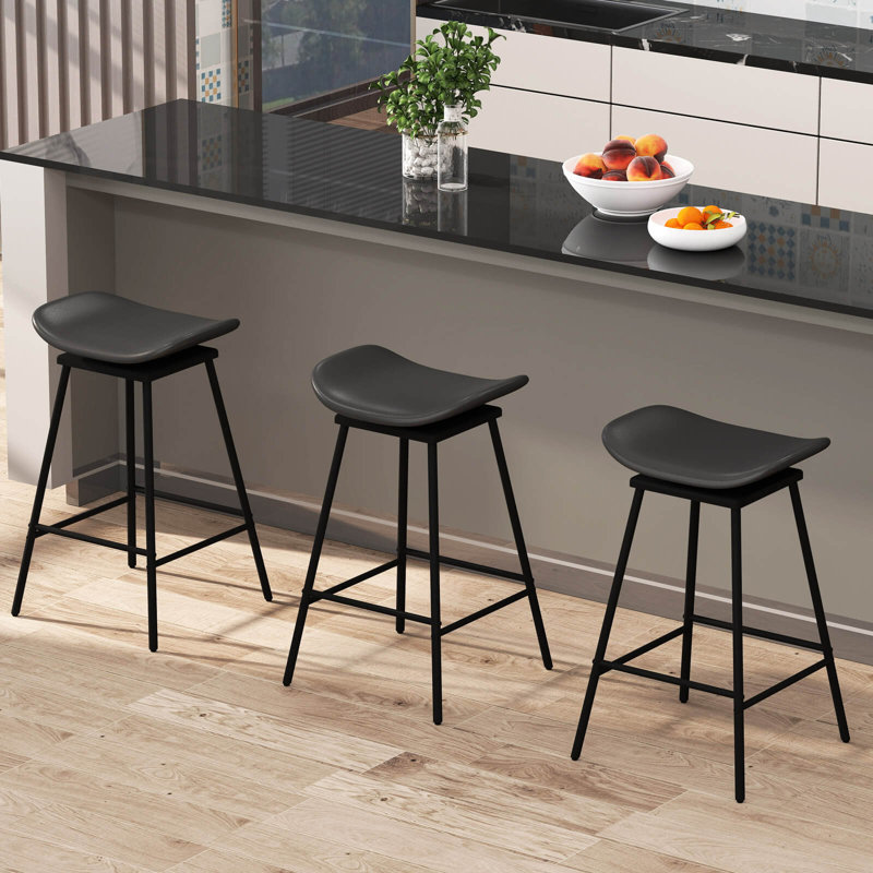 Ensemble de 2 tabourets de bar pivotants en similicuir rembourrés sans dossier noir, 2, Noir