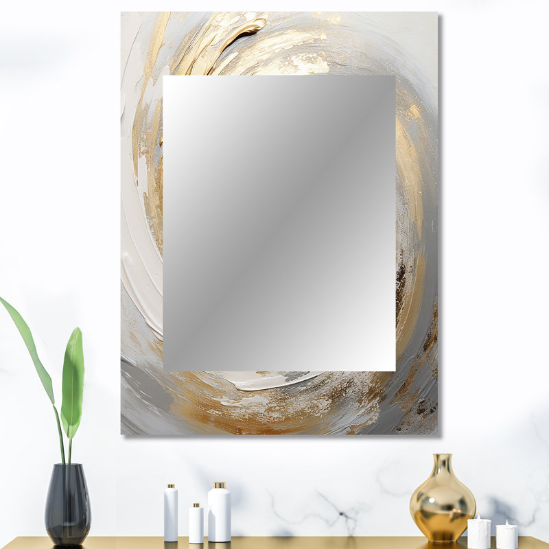 Gold And White Soft Wave Vortex III - Abstract Spirals Wall Mirror, Modern Decorative Mirror, Printed Metal Art, 40" x 30"