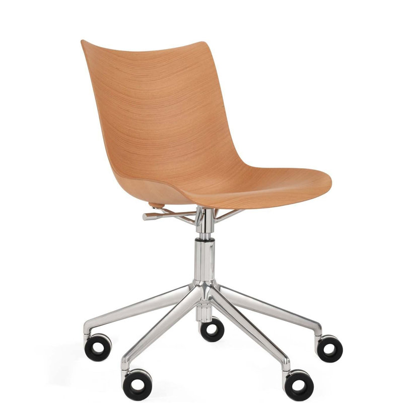 P/Wood Swivel Task Chair, Light Wood/Chrome
