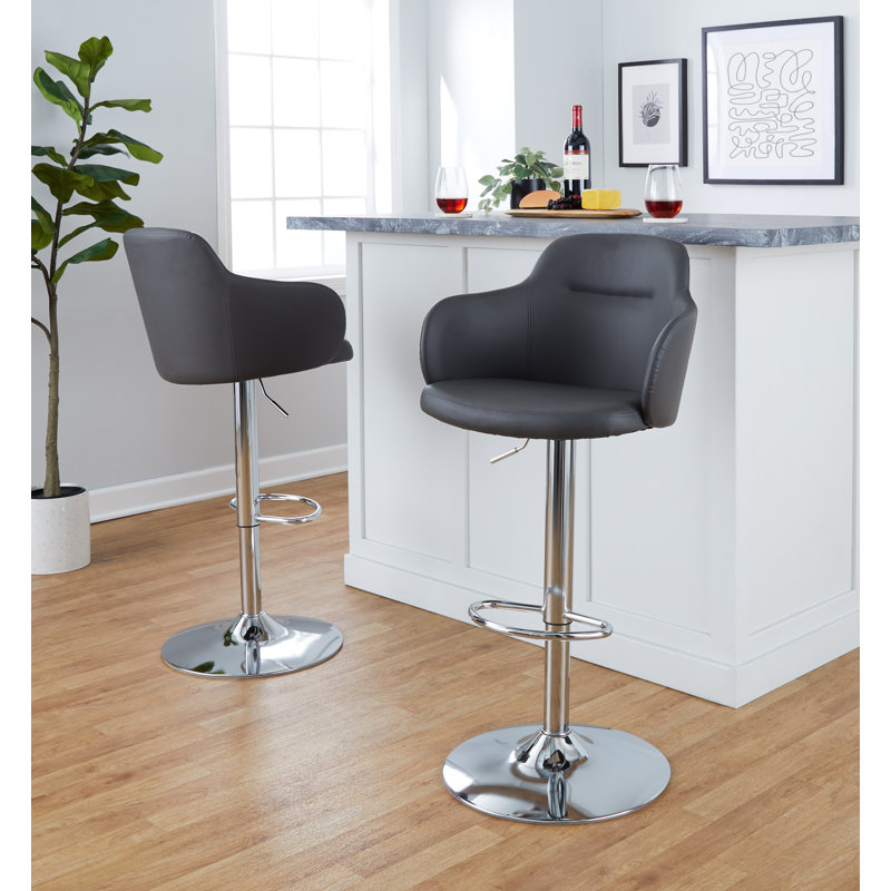 Boyne Gray Faux Leather Adjustable Swivel Bar Stool Set