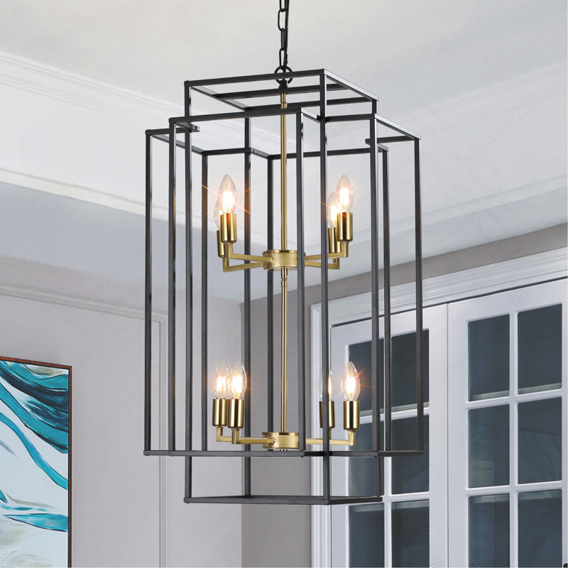 Lustre suspendu géométrique moderne en or noir 18 lumières 18 po, Doré
