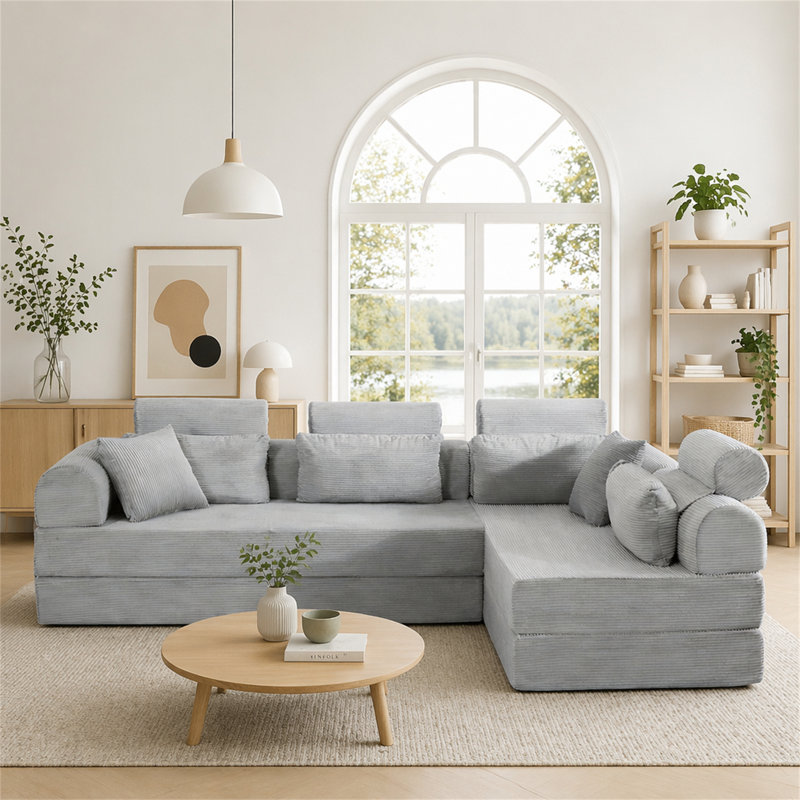Canapé modulaire en L Boneless, Gris clair