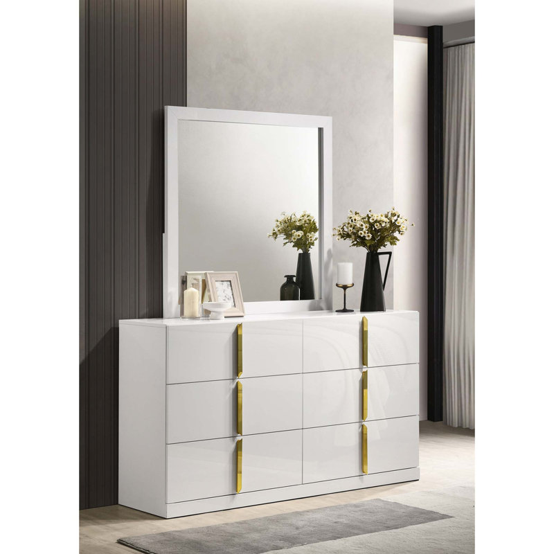 Ensemble de commode et miroir moderne à 6 tiroirs d'inspiration italienne