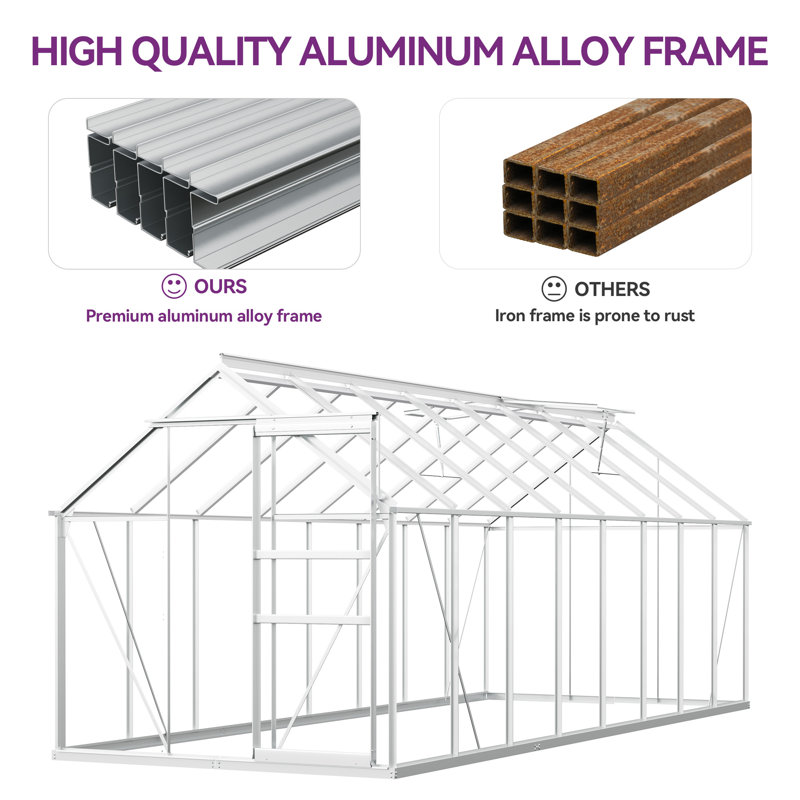 6'W X 4/6/8/10/12'D Heavy-duty Walk-in Hobby Greenhouse, 76.8" H x 74.4" W x 194.4" D