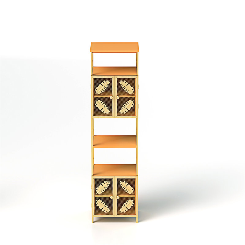 Tall Orange and Gold Metal Floor Storage Cabinet with Open Compartments