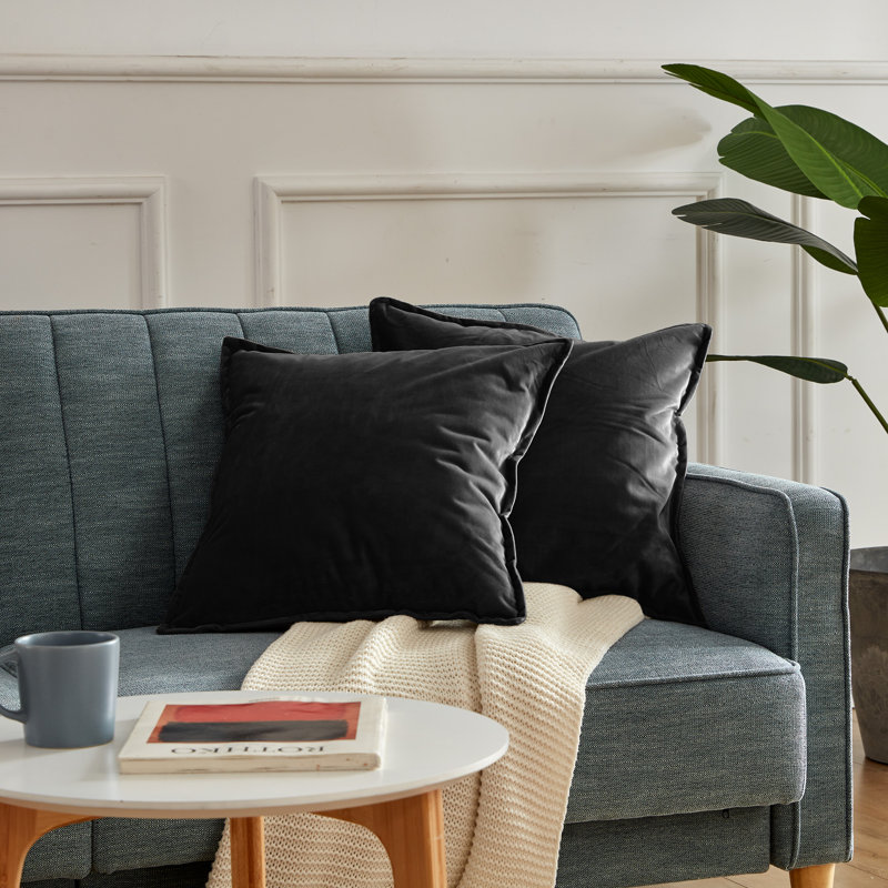 Housse de coussin carré en velours, Noir
