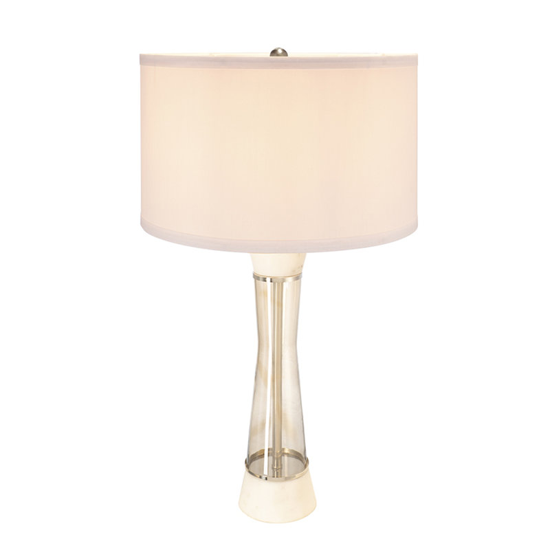 Lampe de table en marbre blanc et bronze avec cylindre en verre D15x30,2 po (assemblage de l'abat-jour requis)