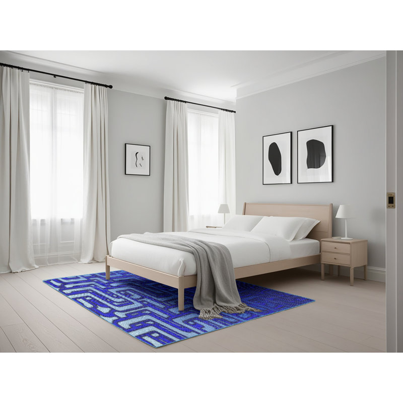 Tapis de zone bleue à motifs Peregrin, Rectangle 5 pi x 7 pi