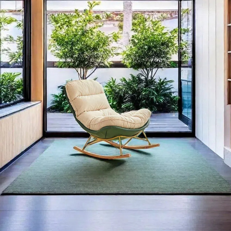 Chaise berçante élégante, confortable et décontractée, Vert/doré