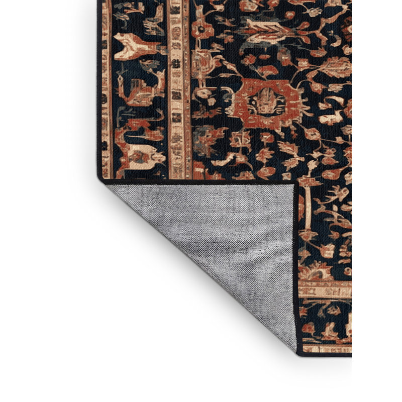 Tapis persan noir lavable à la machine, Carré 4 pi