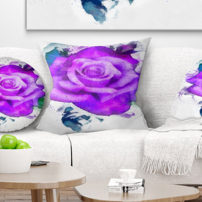 Coussin décoratif imprimé à la main aquarelle rose mauve