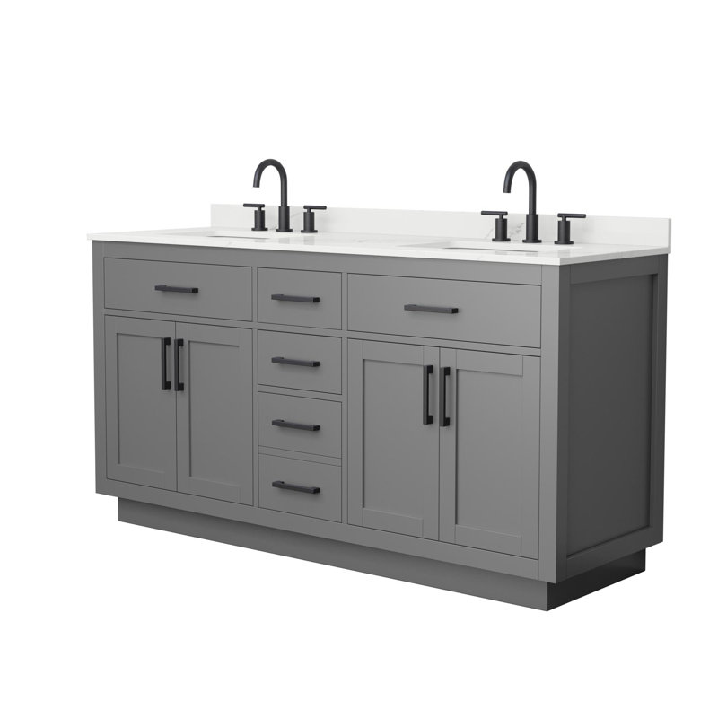 Meuble-lavabo double Beckett TK, Centre de 8 po, Noir mat, 66''