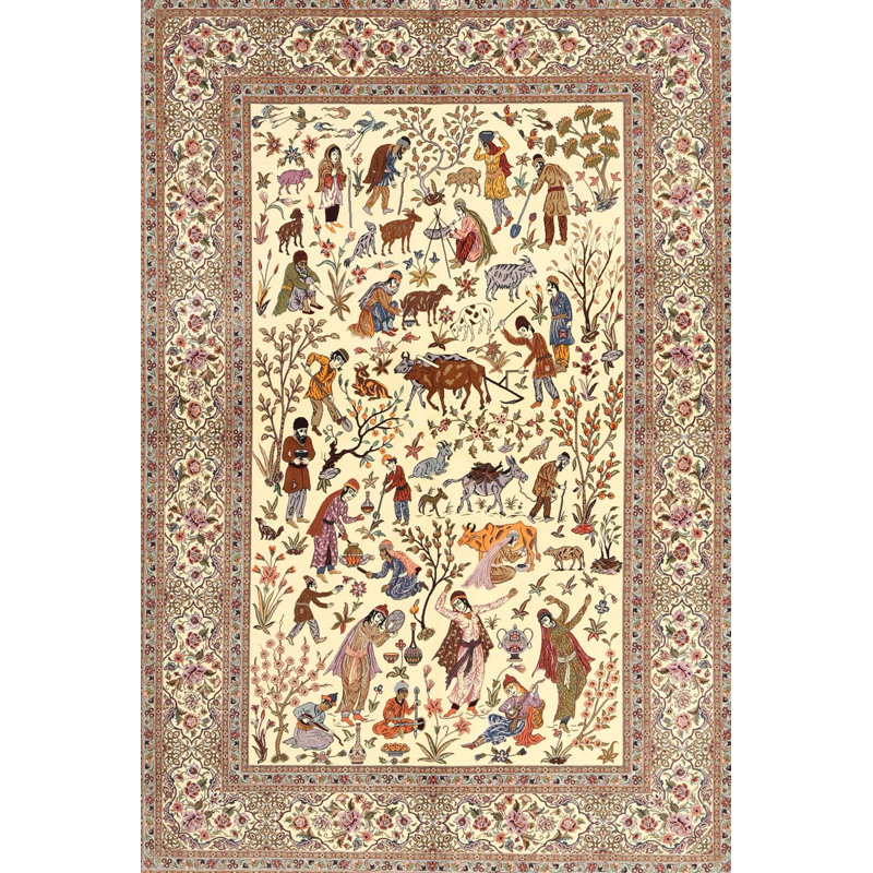 Tapis beige en laine touffeté à la main Nurcan