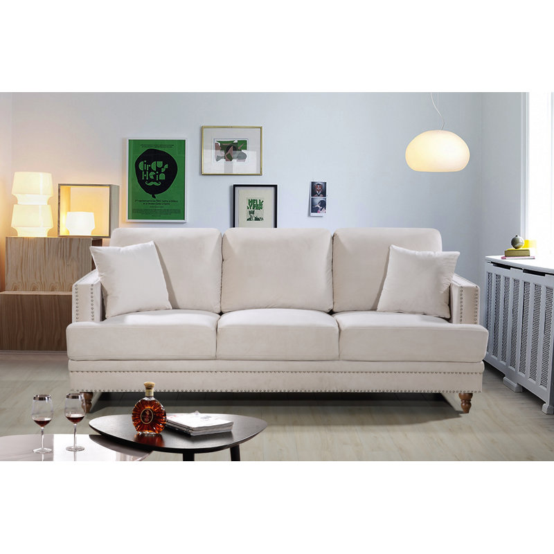 Aadi 83'' Velvet Sofa, Ivory Velvet