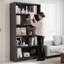 Bibliothèque 60 po à 5 niveaux en bois gris - large bibliothèque moderne pour chambre à coucher, bureau, salon ou bibliothèque
