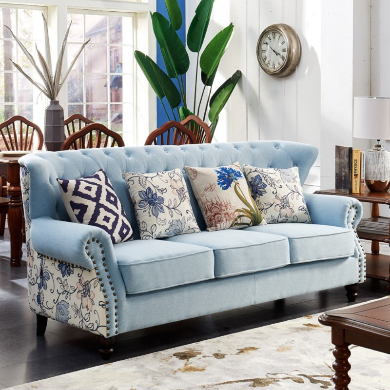 Simple Casual Blue Fabric Sofa