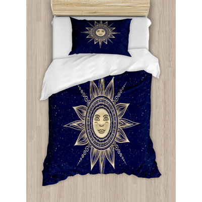 Ambesonne Vintage Duvet Cover Set, Occult Sun Myth, Twin, Dark Blue Yellow -  nev_22442_twin