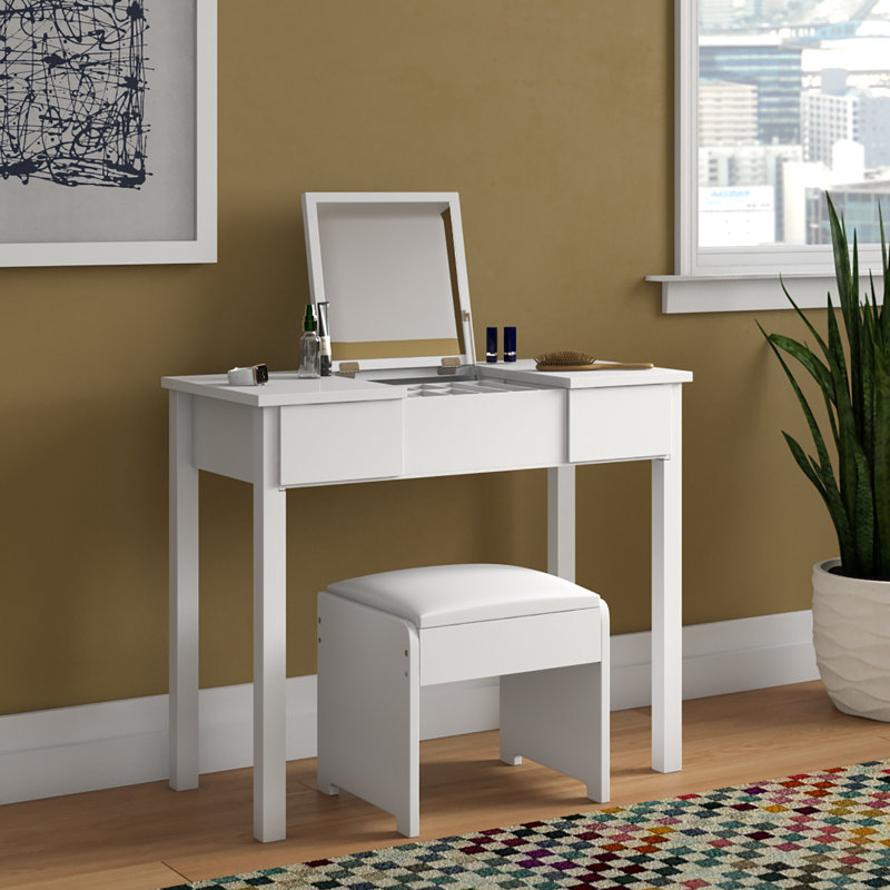 Dressing Table with Mirror, White