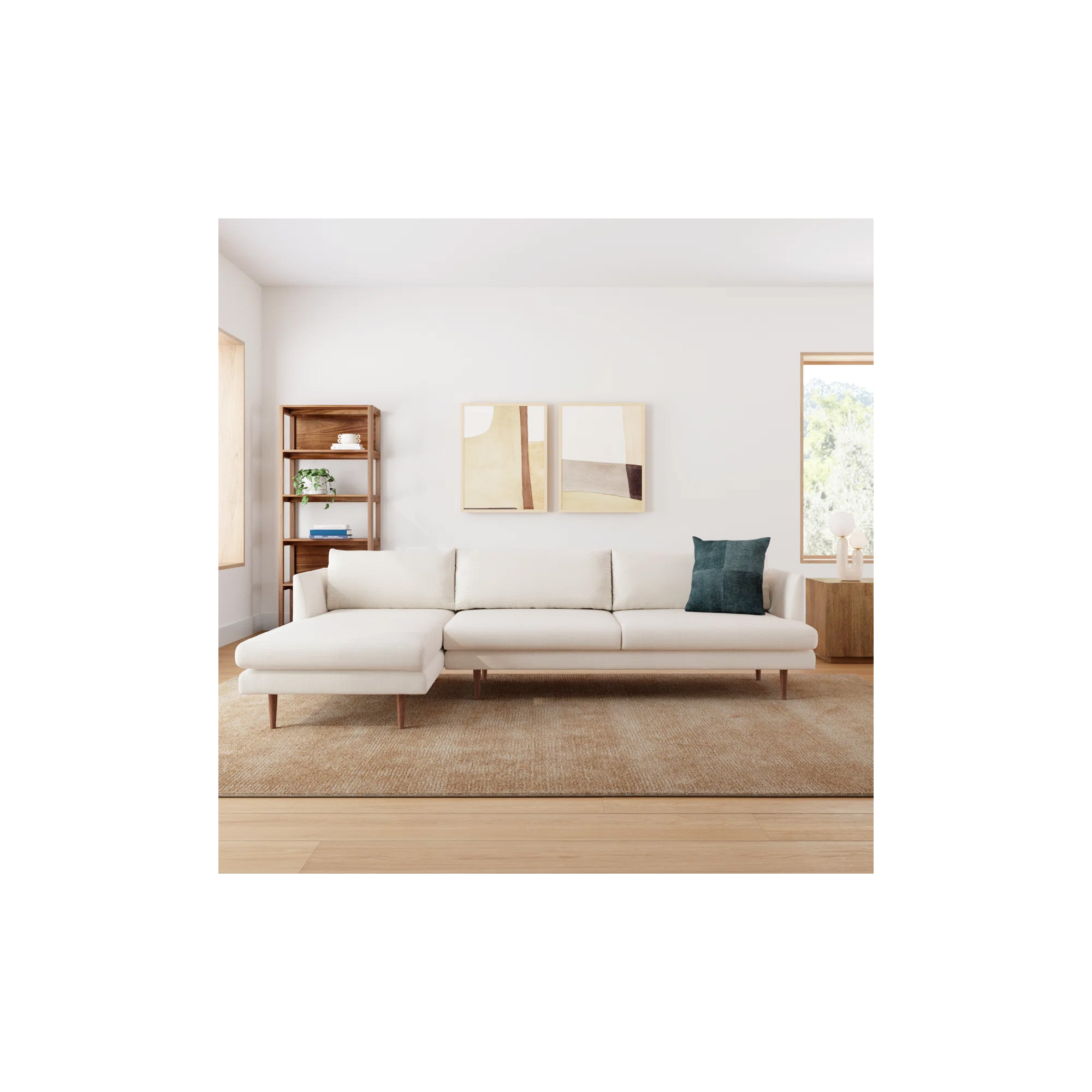 Miller 2 - Piece Upholstered Chaise Sectional, Ivory Polyester Blend, Left Hand Facing