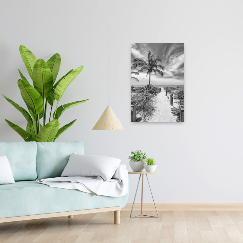 «Tropical Beach Pathway Abstract Palm Tree Coastal», reproduction d'art mural, 24" H x 16" W