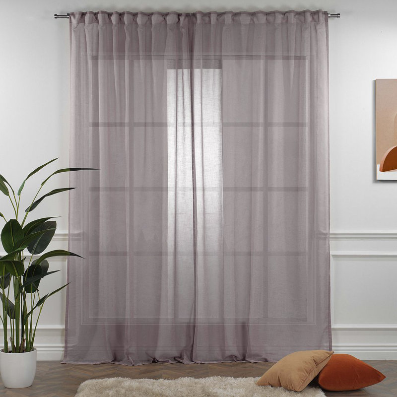 Extra Long Sheer Curtain Panels, 52" W x 144" L, Plum Brown