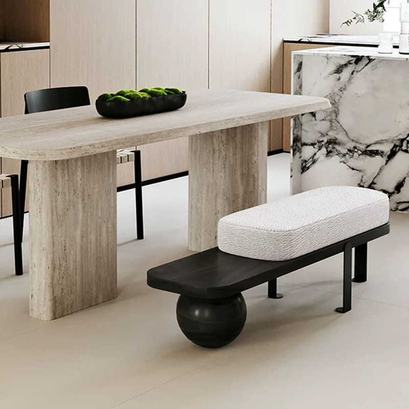 Banc rembourré en bois massif blanc, Black, White