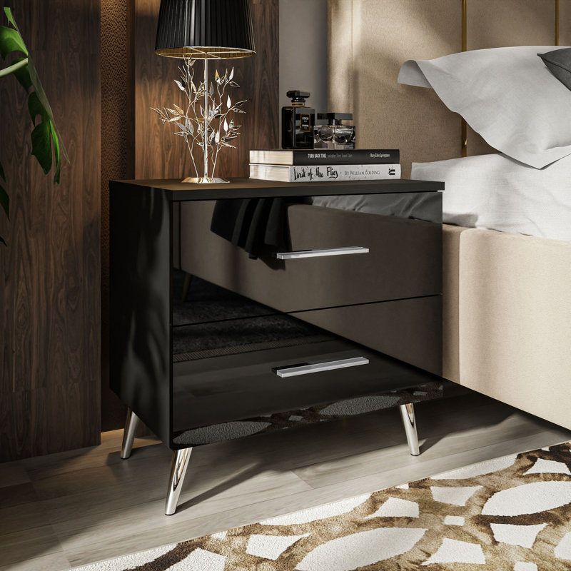 Donnay 2 Drawer Bedside Table, Black