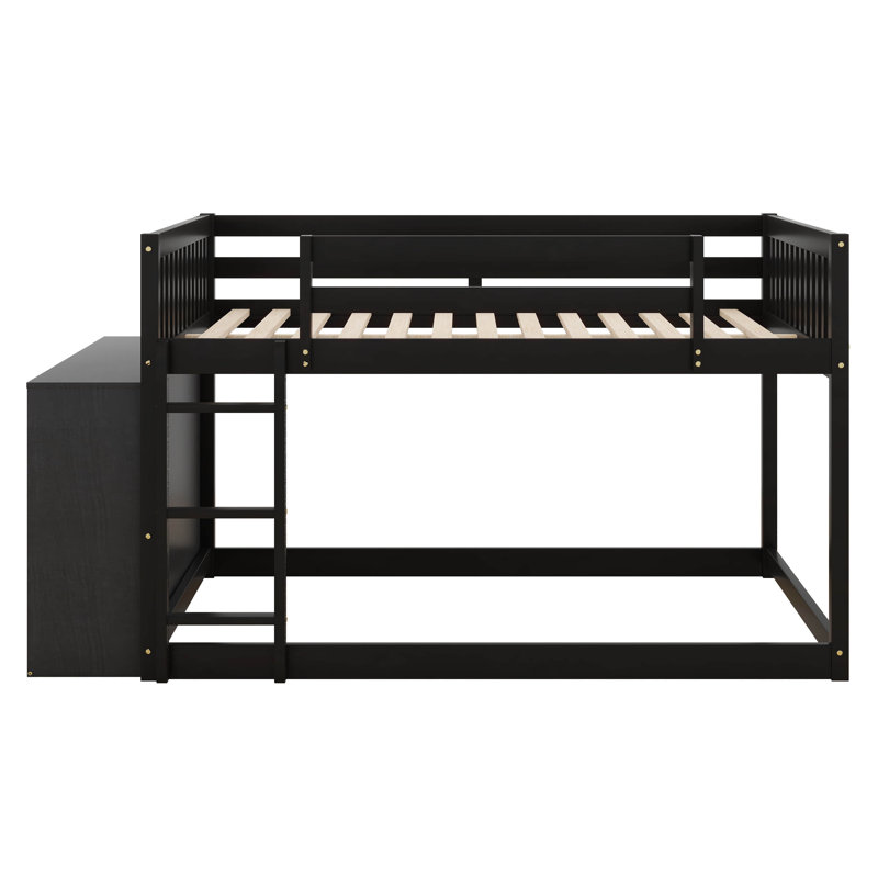 Lit superposé double au-dessus de double avec 4 tiroirs, 3 tablettes, structure de lit superposé en bois avec garde-corps, échelle