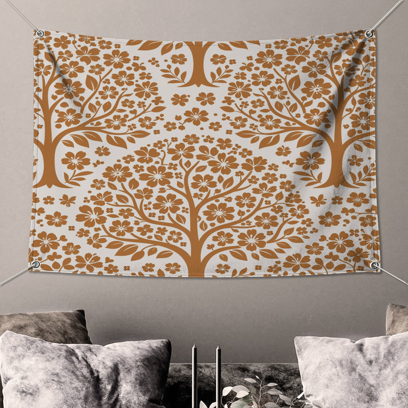 Tapisserie murale motif floral, 68in H x80in W with 4 Grommets