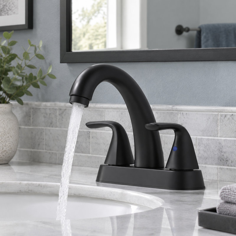 2-handle Bathroom Faucet with Drain Assembly, Black