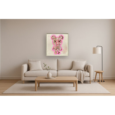 Neon Art Bear Canvas Neon Wall Art - 33" x 33" - Beige Frame