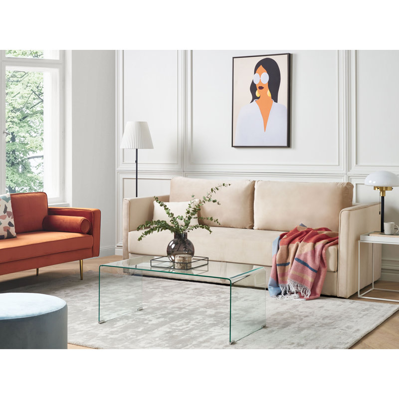 Amilcar 3 Seater Velvet Sofa Bed, Beige