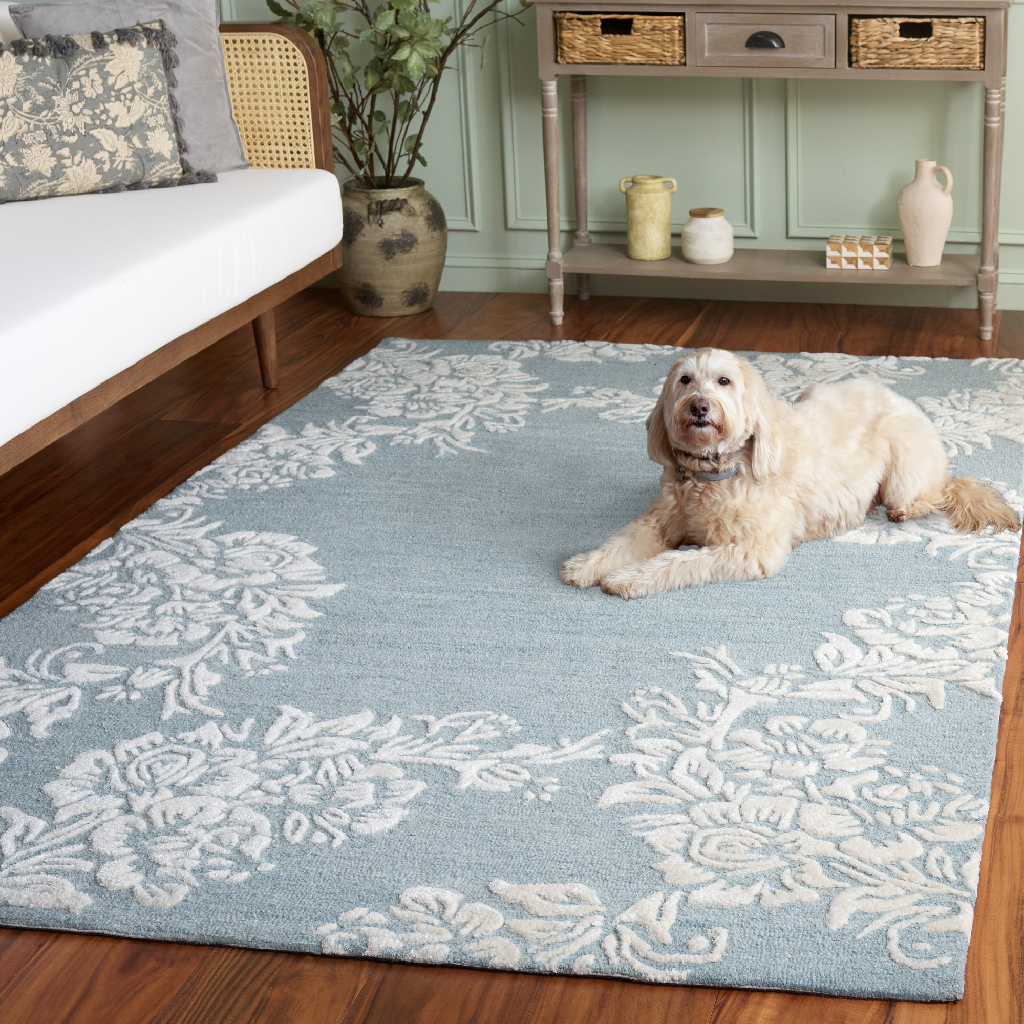 Glamour 152 Hand Tufted 70% Wool; 20% Cotton; 10% Viscose Floral Rug, Rectangle 5' x 8'