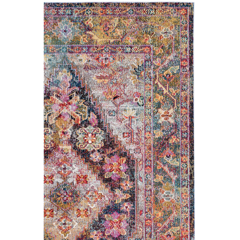 Tapis oriental jaune / rose Myia, Carré 7 pi