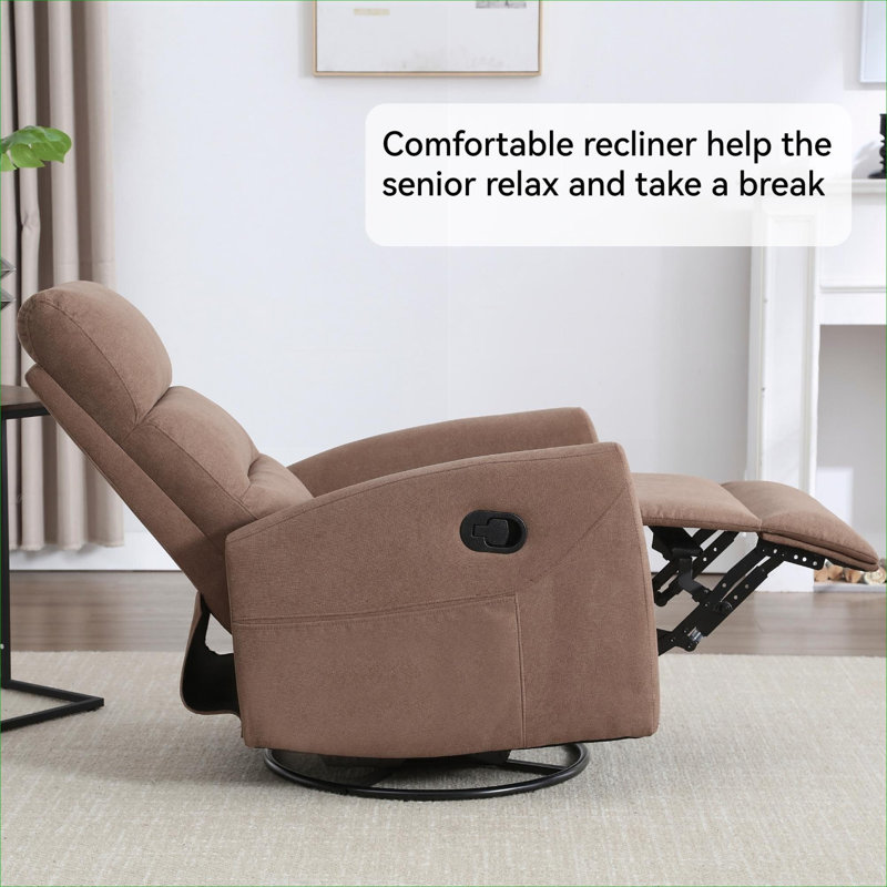 Fauteuil inclinable manuel en tissu brun à une place par FlowLuxe pour une détente quotidienne dans le salon avec fonctions pivotantes et berçantes