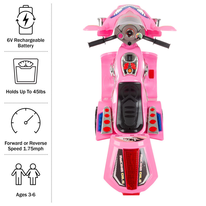 Pink 6-Volt Motorized Kids Motorcycle with Lights and Sounds