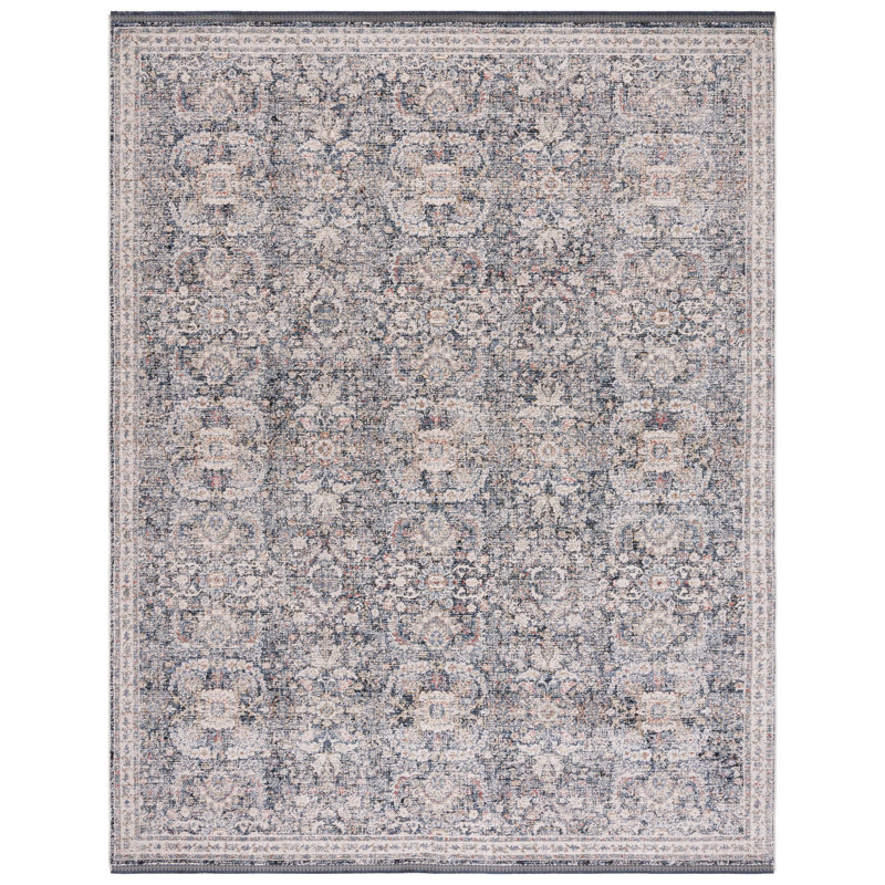 Ivory & Navy Hand-Knotted Wool Blend 5'3" x 7'6" Area Rug