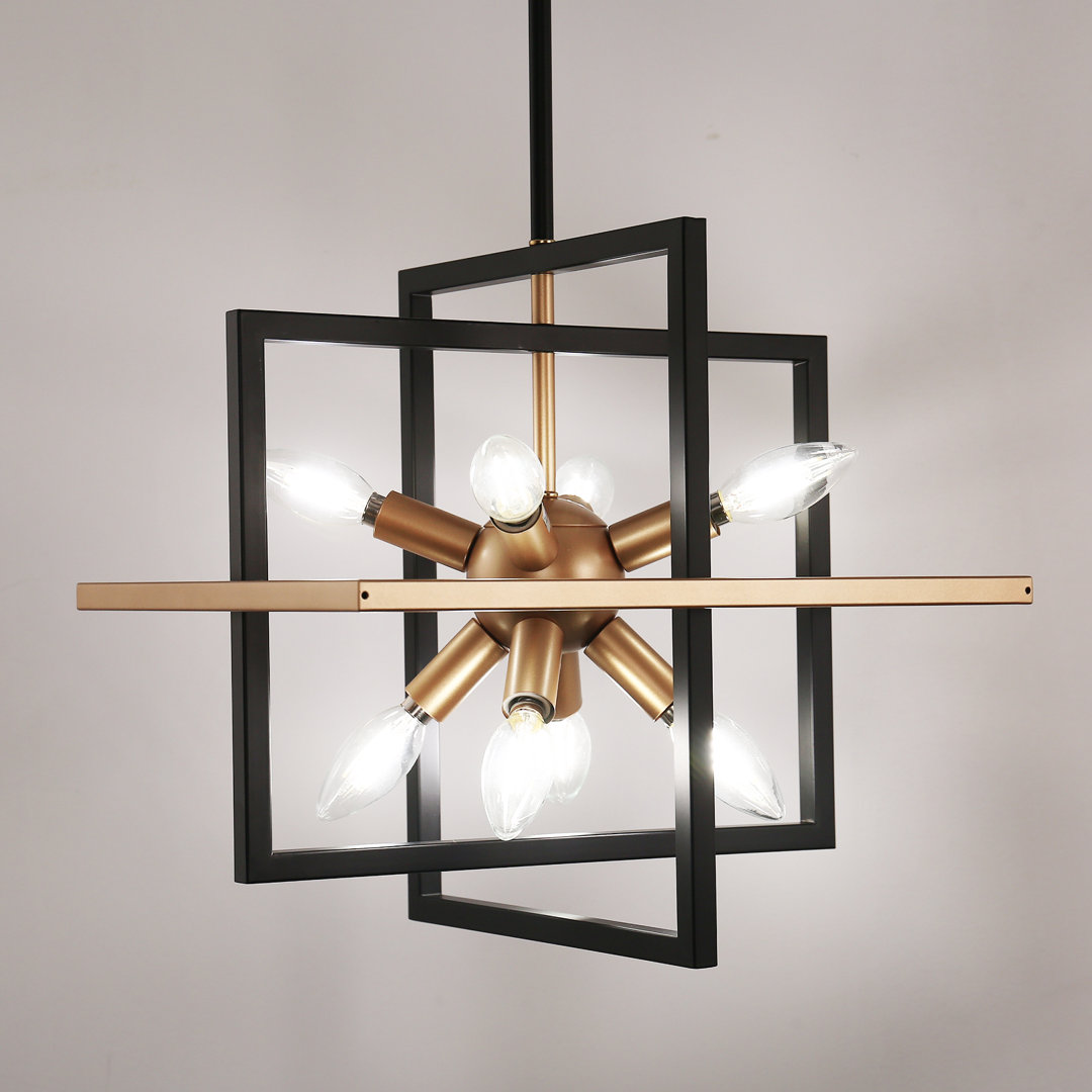 Modern Minimalist 8-Light Chandelier With Black And Gold Finish (Set of 2) Mercer41