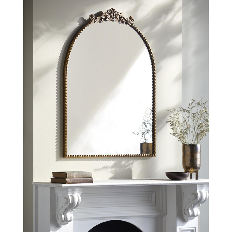Anzlie Wrought Iron Arch Wall Mirror, 36" x 29", Gold