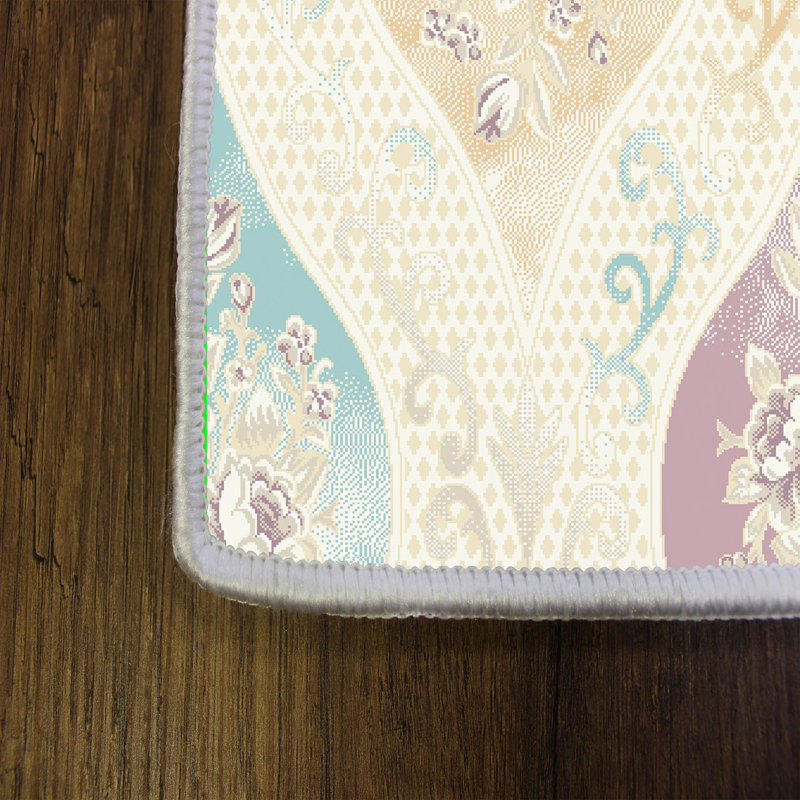 Tapis jaune / vert / mauve en polyester fabriqué à la machine Corliss Ikat, Rectangle 3 pi 11 po x 5 pi 11 po