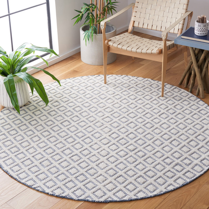 Vermont Hand Woven Wool Geometric Rug, Round 6'