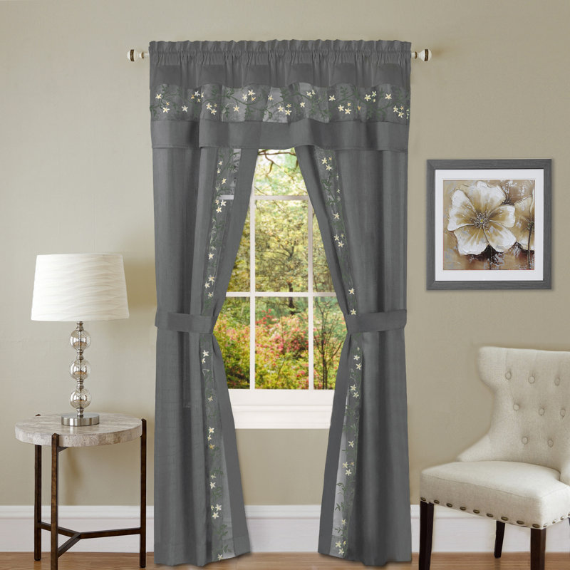 Panneaux de rideaux semi-transparents avec passe-tringle Shipley, L 55 po x L 63 po, Gris