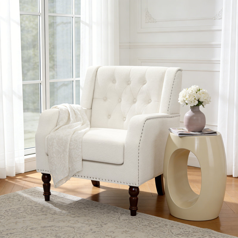 21.65" Wide Tufted Upholstered Accent Armchair, White